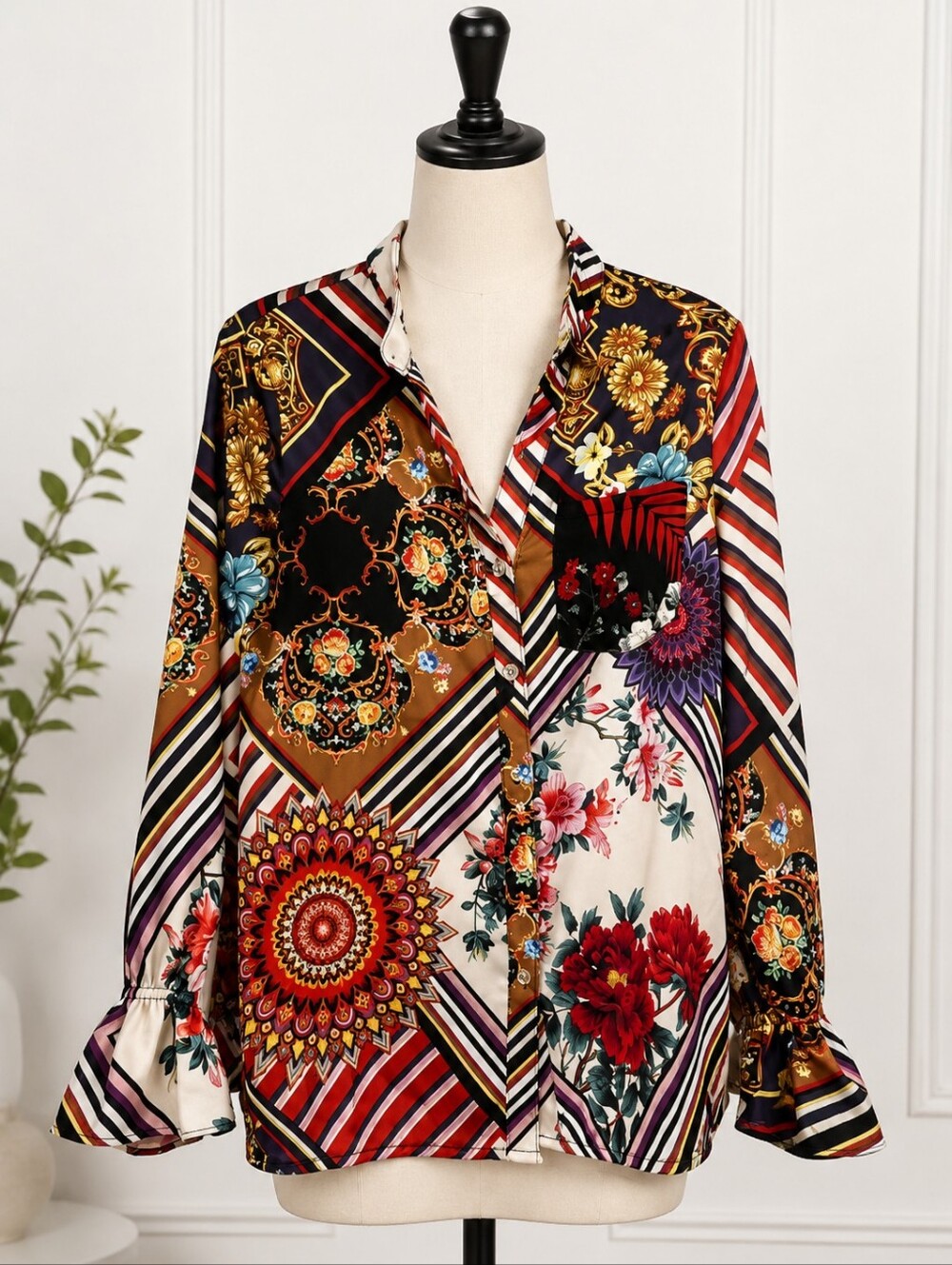 Jane & John Baroque Print Statement Blouse – Size L